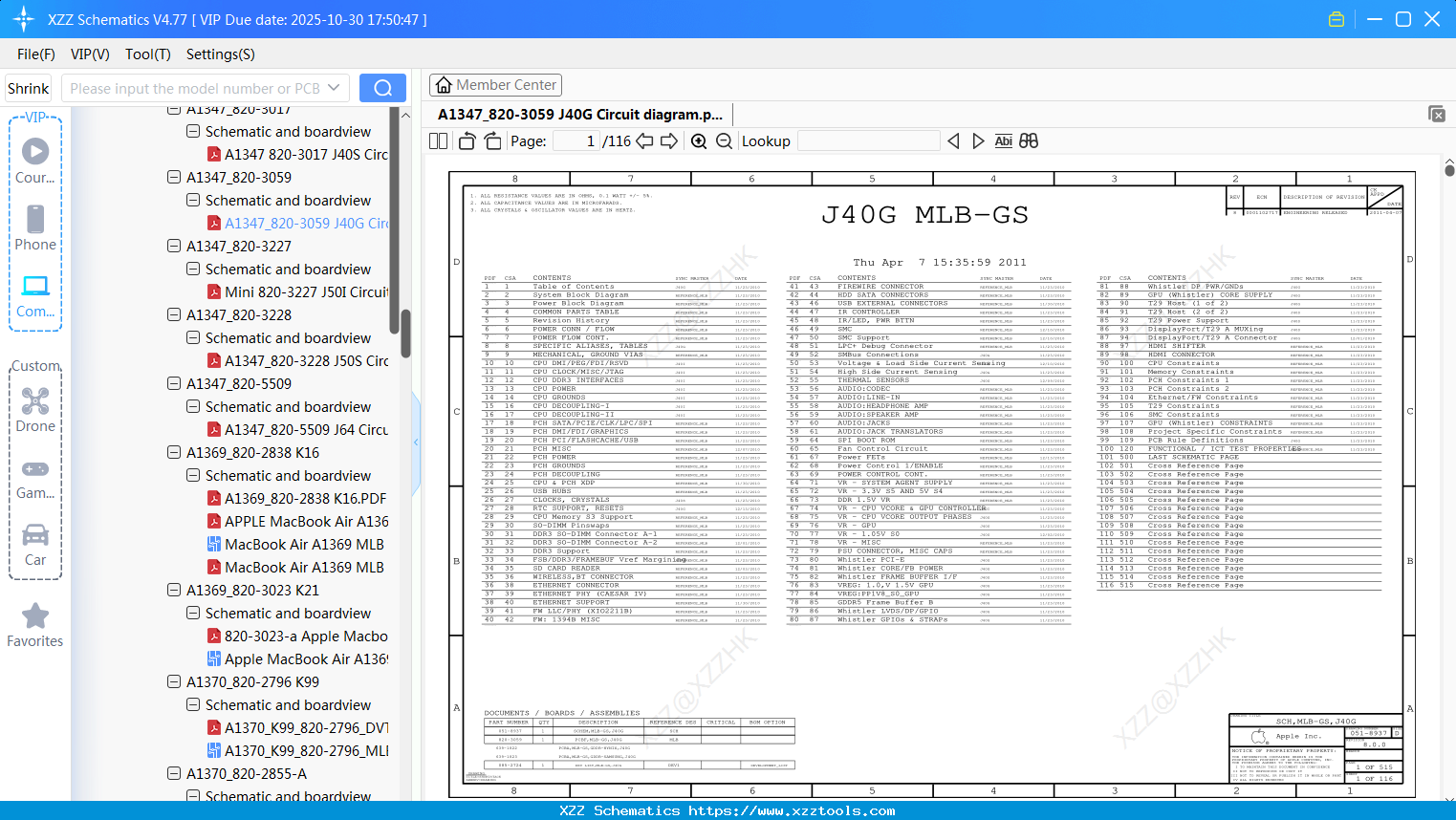 Laptop Apple A1347_820-3059 J40G Circuit Diagram